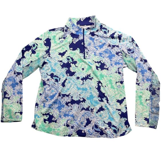 IBKUL XL Blue Floral Mesh Vented Long Sleeve 1/4 Zip Polo - Picture 1 of 5